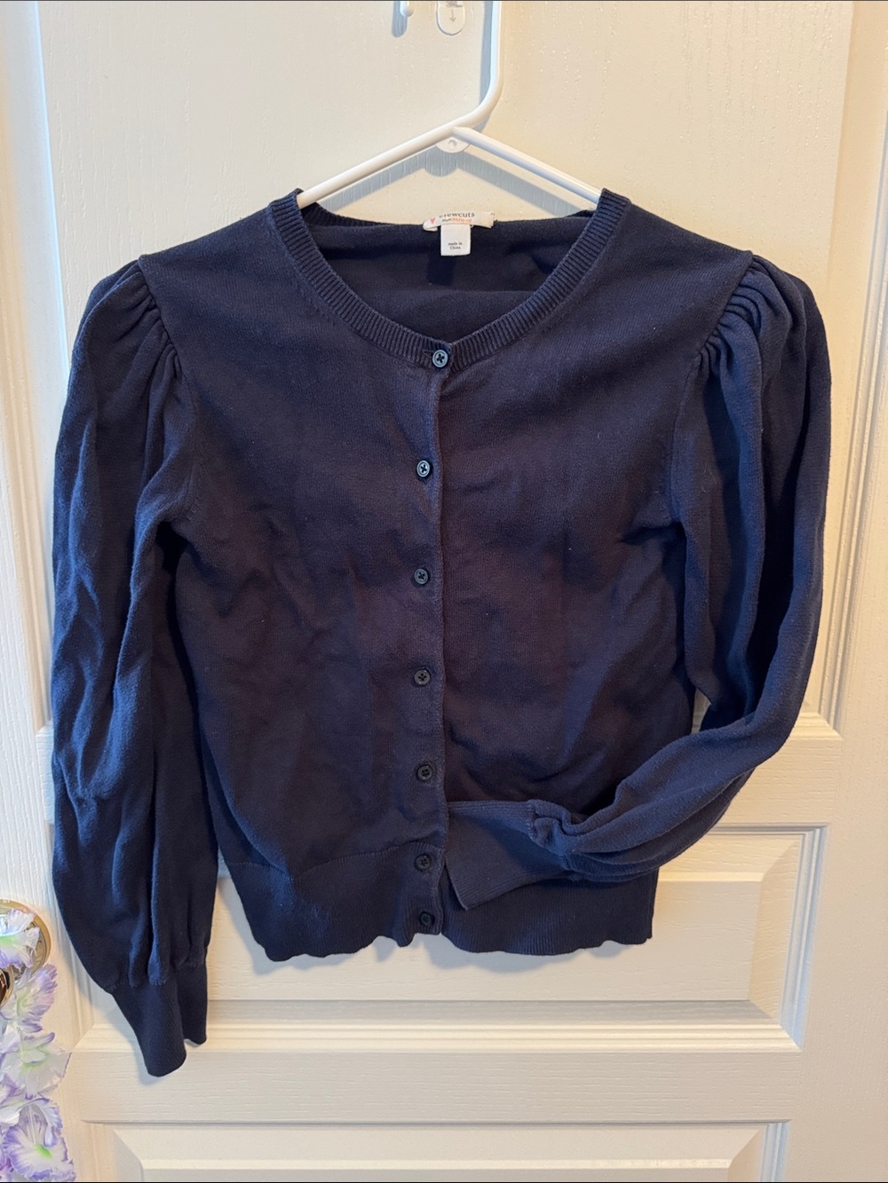 J. Crew Girls Navy Puff-Sleeve Cardigan